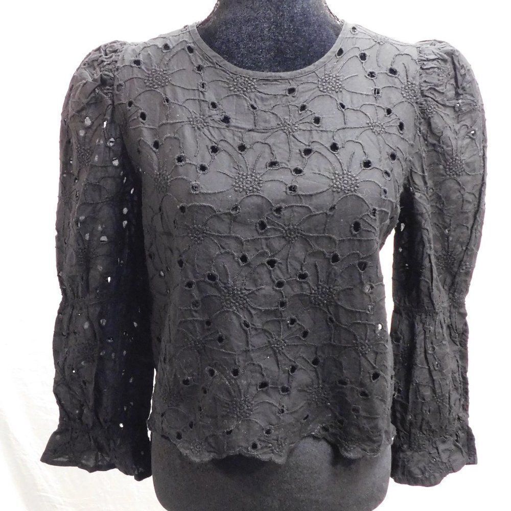 Stradivarius Black Ruffled Puff Sleeve Blouse